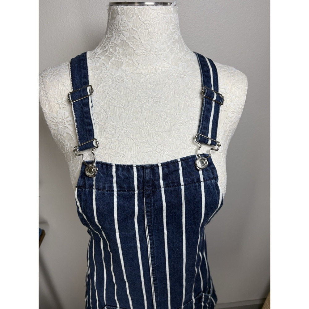 Stradivarius Womens 4 Blue Pinstripe Overall Dress Pinafore Coastal Preppy - Picture 3 of 14
